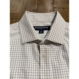 Mizzen+Main Leeward Men's Medium Trim Fit Dress Shirt White Blue Grid Trim Fit